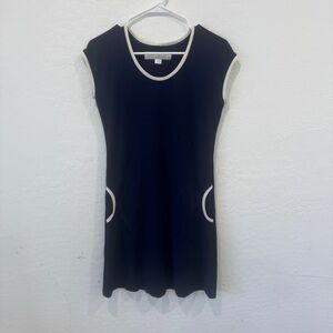 Lesley Evers Dress Womens XS Navy Blue Cream Trim Coastal Old Money Preppy